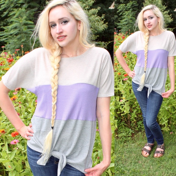 NWT Boutique color block waffle tie top S - M - L - Picture 2 of 5